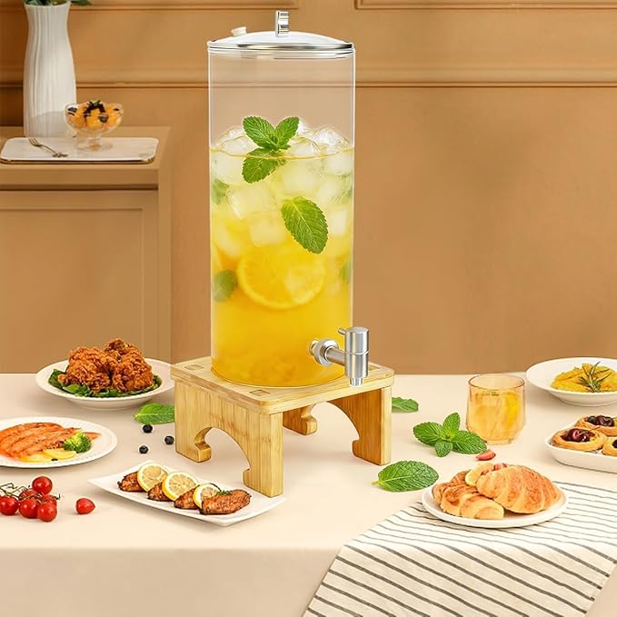 2 Gallon Drink Dispenser,Glass Beverage Dispenser With Wood Stand, 18/8 Stainless Steel Spigot and Labels Large Water Drink Dispensers for Parties, Lemonade,Juice, Bar,Wedding,Restaurants - Image 4