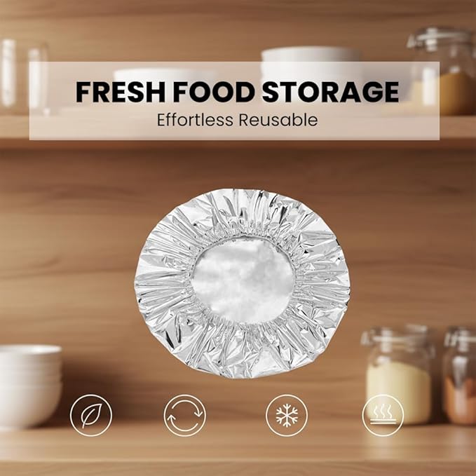 Reusable Aluminum Foil Food Covers: Heat-Insulating, Freshness-Preserving, Flexible Kitchen Lids for Meal Prep, Baking, and Food Storage (50) - Image 4