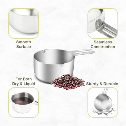 1PCS 2Cup (480ml, 16oz) Single Measuring Cup, Etched Inner Scale Stainless Steel Measure Scoop, Metric and US Measurement, Dishwasher Safe - Image 5