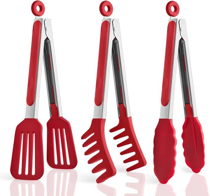 3 Pack Silicone Tongs for Cooking,Maywe Tanso 9 Inch Cooking Kitchen Tongs with Silicone Tips,Nonstick Stainless Steel Tongs for Steak Pie Pizza Pasta Spaghetti Salad BBQ Buffet by MayweTanso