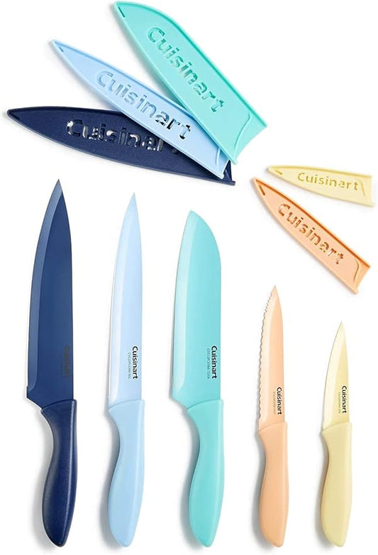 Cuisinart C55-10PCERM Ceramic Coated Knife Set with Blade Guard Sheaths (10- Piece Set) in Dark Pastels by Cuisinart