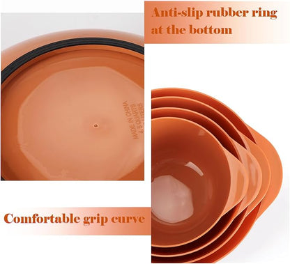 BoxedHome Nesting Plastic Mixing Bowl Set, 4 Piece Mixing Bowl Set with Pour Spouts, Size 1.7, 2.5, 3.5 and 4.5qt, for Prepping, Mixing, Baking, Cooking, Brownish Orange - Image 6
