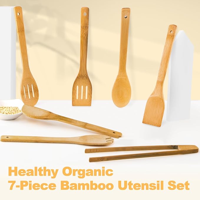 Eisinly Wooden Spoons for Cooking 7-Piece, Kitchen Nonstick Bamboo Cooking Utensils Set, Carbonized Bamboo Durability Spatula Spoon for Everyday Use - Image 3