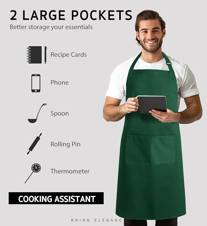 Syntus Apron for Men Women, Adjustable Cooking Kitchen Chef Aprons with 2 Pockets, Cotton/Polycotton/Polyester - Image 4
