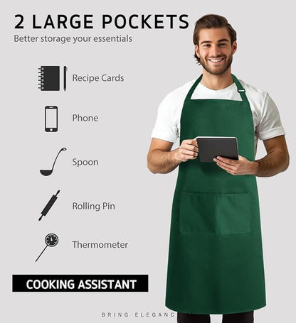 Syntus Apron for Men Women, Adjustable Cooking Kitchen Chef Aprons with 2 Pockets, Cotton/Polycotton/Polyester - Image 4