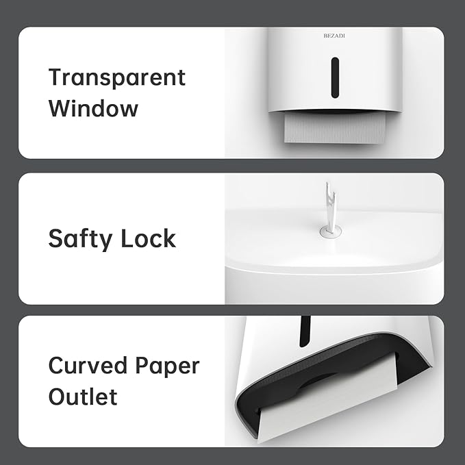 Paper Towel Dispenser,Large Capacity Wall Mount Tissue Dispensers with Smart Lock, Used for Kitchen and Bathroom Toilet Paper Holders White