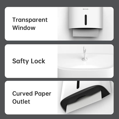 Paper Towel Dispenser,Large Capacity Wall Mount Tissue Dispensers with Smart Lock, Used for Kitchen and Bathroom Toilet Paper Holders White