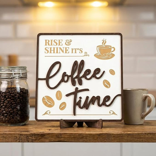 Woodamore Vintage Coffee Sign Decor - Farmhouse Coffee Bar Sign Accessories, Wood Cafe Signs For Kitchen Table Top Decor, Cafe Station Accessories by Woodamore