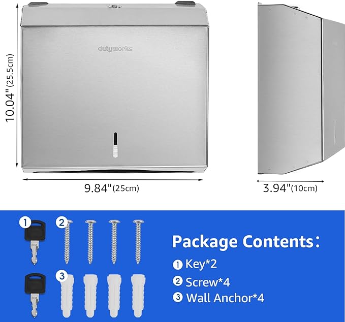 Commercial Paper Towel Dispenser Wall Mount, Stainless Steel C-Fold Multifold Trifold Holder with Lock, Large Capacity Hand Towel Tissue Dispenser for Bathroom Kitchen Restaurant Office