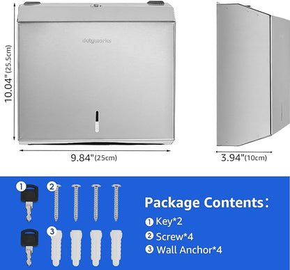 Commercial Paper Towel Dispenser Wall Mount, Stainless Steel C-Fold Multifold Trifold Holder with Lock, Large Capacity Hand Towel Tissue Dispenser for Bathroom Kitchen Restaurant Office