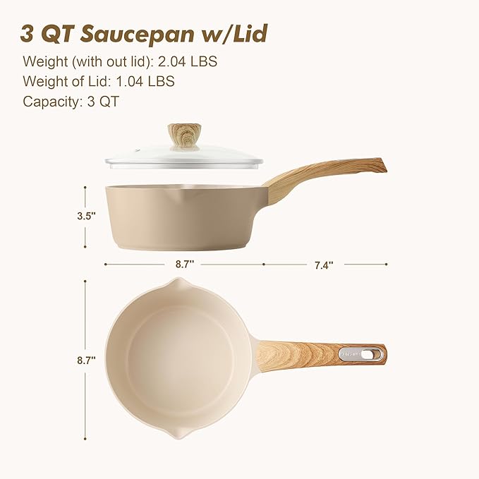 SENSARTE Ceramic Nonstick Sauce Pan with Lid, 3.0 Quart Saucepan with Double Spout, Large Cooking Pot, Non toxic Kitchen Sauce Pot, Non stick Saucier Pan, Induction Cookware, PFOA PTFE PFAS Free - Image 6
