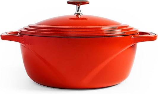 Lodge USA Enamel 4.5 Qt Enameled Cast Iron Dutch Oven - Cast Iron Cookware - Dutch Oven Pot with Lid - Cherry On Top Color - 4.5 Qt Capacity