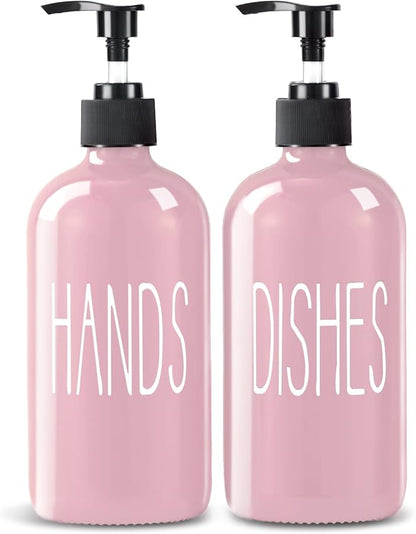 COHOSEGE Glass Soap Dispenser Set 2 Pack,16 Oz Dish Soap Dispenser for Kitchen Sink,Pink Kitchen Accessories and Kitchen Decor,Pink Decorations and Kitchen Utensils for Kitchen by COHOSEGE