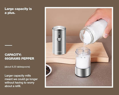 Electric Salt and Pepper Grinder Set, USB Rechargeable Automatic Pepper Mill, Large Capacity with Dual LED Light, One-Handed Operation, Slide Cover, Brushed Stainless Steel - Image 4