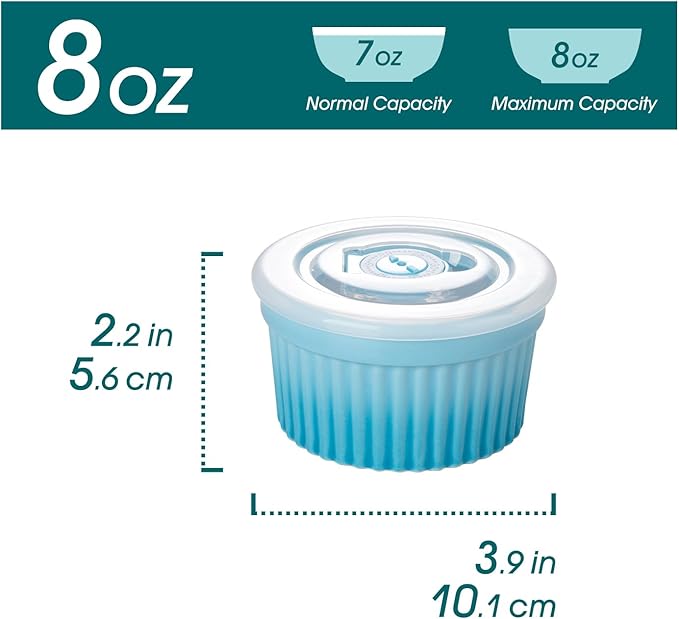 vancasso 8 oz Ramekins with Lid, Porcelain Creme Brulee Souffle Dishes, Blue Pudding Custard Cups Ramiken for Baking, Dishwasher and Oven Safe, Set of 6 - Image 2