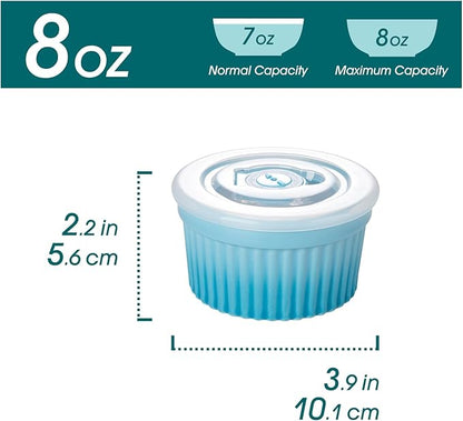 vancasso 8 oz Ramekins with Lid, Porcelain Creme Brulee Souffle Dishes, Blue Pudding Custard Cups Ramiken for Baking, Dishwasher and Oven Safe, Set of 6 - Image 2