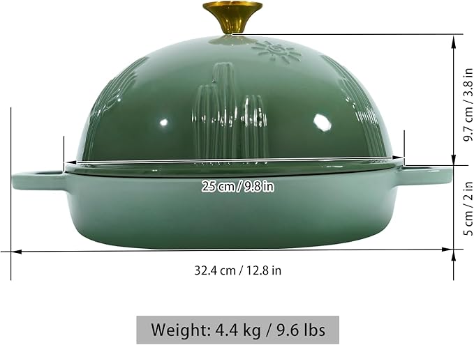 Flavehc Bread Oven Cast Iron Bread Dutch Oven with Cloche Lid for Bread Baking Green Enameled Cast Iron Bread Oven with Dome Lid for Sourdough, 9.8 Inches - Image 5