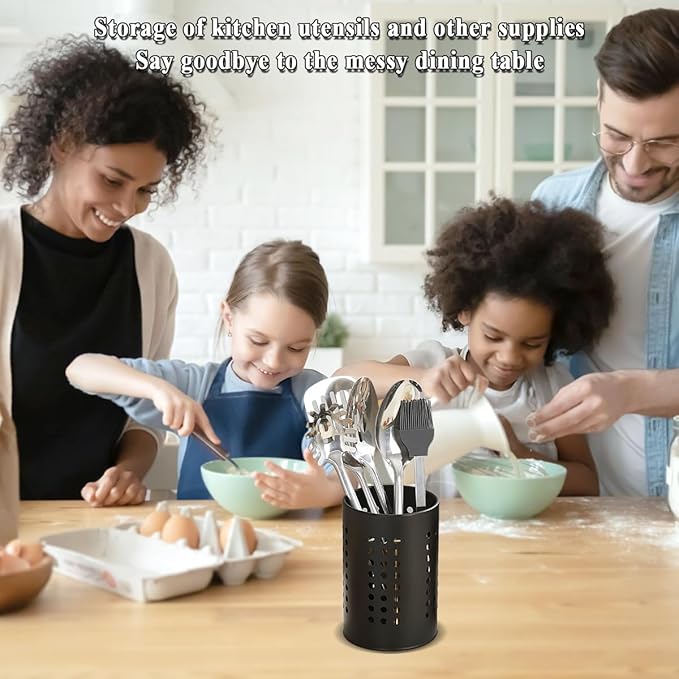 Evanda Kitchen Utensils Holder for Countertop Pack of 2, Stainless Steel Black Utensils Caddy, Farmhouse Stylish Organizer and Kitchen Decor Utensil Crock, Gift for New House New Apartment - Image 6