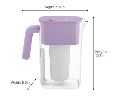 Culligan with ZeroWater Technology 10-Cup Water Filter Pitcher – Includes 5-Stage Advanced Water Filter, IAPMO Certified to Reduce Lead, Total PFAS, Mercury, Fluoride, and Chlorine - Lilac