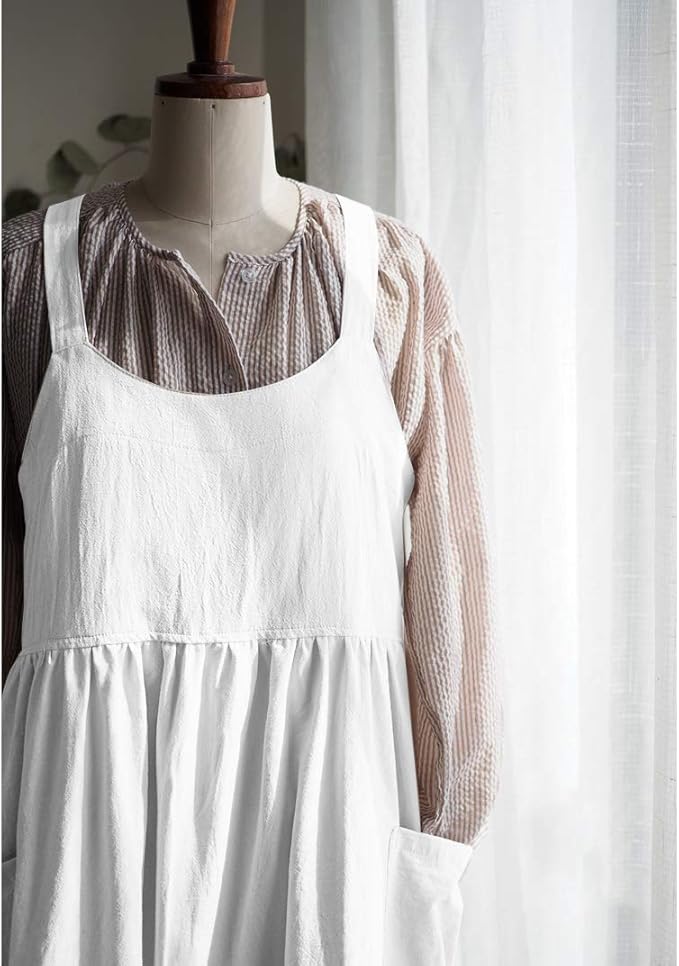 Uaussi Cotton Linen Apron Cross Back Work Apron for Women with Pockets Pinafore Dress X Cross Halter Apron for Chef Gardening - Image 7