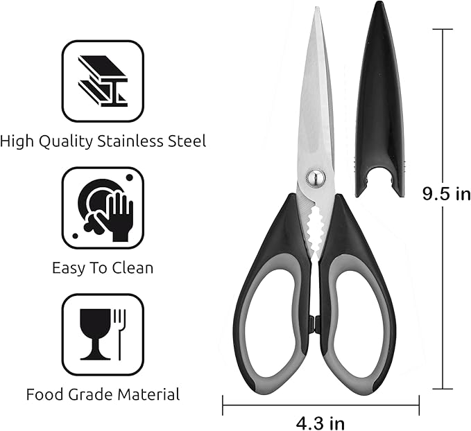Kitchen Scissors All Purpose 3 Pack - Heavy Duty Stainless Steel Cooking Shears for Cutting Meat, Food, Fish, Poultry Multipurpose Sharp Sissors for Dishwasher Safe, with Blade Guards - Image 5