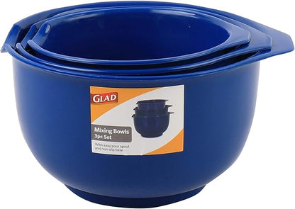 Glad Mixing Bowls with Pour Spout, Set of 3 Nesting Design Saves Space Non-Slip, BPA Free, Dishwasher Safe Plastic Kitchen Cooking and Baking Supplies, Blue - Image 4