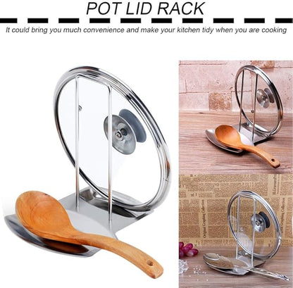 Pot Lid Holder Spoon Rest,Stainless Steel Utensils Pan Pot Cover Lid Rack Stand Organizer,Multifunctional Storage Soup Spoon Rests Rack Kitchen Decor Tool - Image 4