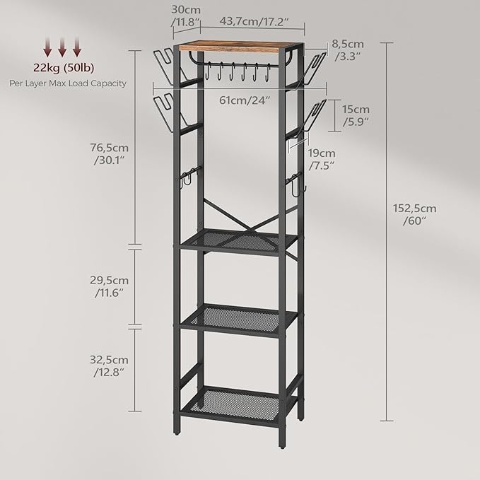 MAHANCRIS 4-Tier Pot Rack, Pots and Pans Organizer for Kitchen, Lid Organizer Rack with U-Shaped Lid Holders, Kitchen Storage Shelf for Standing Cookware, Rustic Brown and Black POHR3001 - Image 4