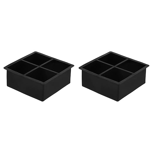 Amazon Basics Large Silicone Square Ice Cube Trays for Freezer, Dishwasher Safe, 4.25 x 4.25 x 1.77 in, Black, Set of 2 by AmazonBasics