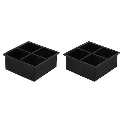 Amazon Basics Large Silicone Square Ice Cube Trays for Freezer, Dishwasher Safe, 4.25 x 4.25 x 1.77 in, Black, Set of 2 by AmazonBasics