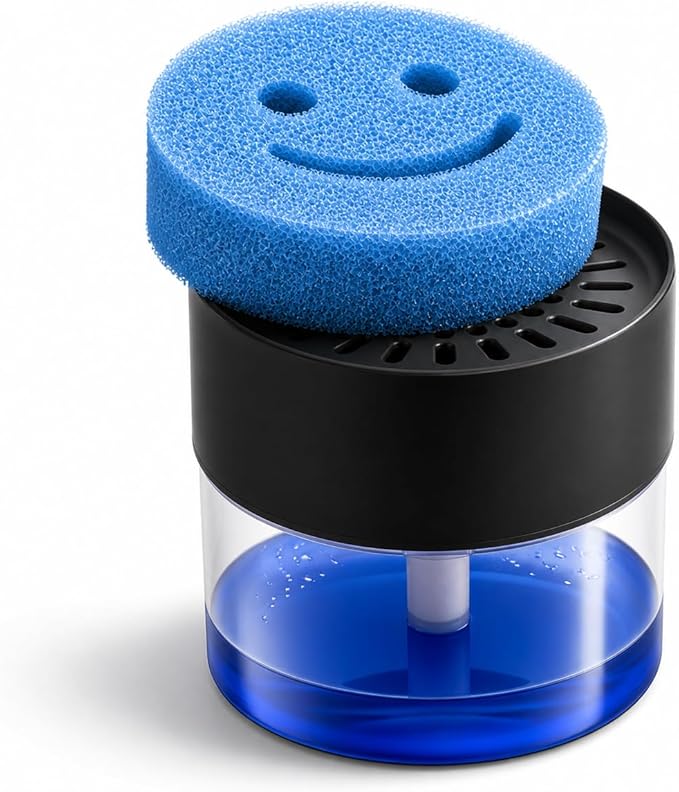OVVE HOME® Dish Soap Dispenser with Sponge Holder - Compatible with Scrub Daddy | Kitchen Sink Organizer, Soap Dispensing Sponge Holder by OVVE+HOME