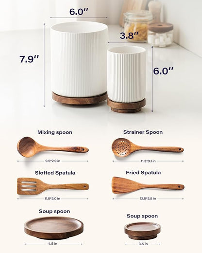 getstar Large Rotating Utensil Holder for Kitchen Counter,7.9"+6" Ceramic Utensils Crocks Set for Countertop Large & Small Utensil Organizer for Spatula Farmhouse Kitchen Decor - Image 4