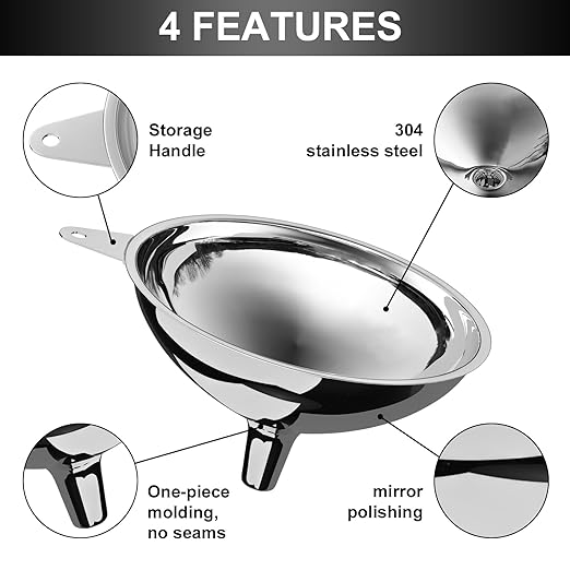 serinar Stainless Steel Large Funnel (5.7"" X 0.55"" Mouth), Metal Funnel for Bottle Filling, Food Funnel for Oil, Juice, Wine, Coffee, Honey, Milk（Without Filter） - Image 3