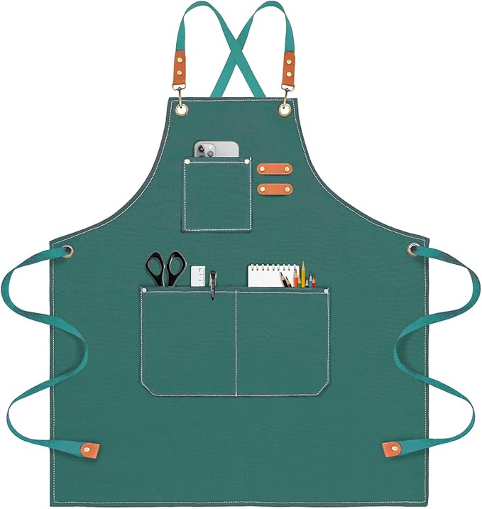 OUNLEN Chef Apron for Men Women Canvas Aprons with 3 Pockets Cross Back Resistant Work Apron for Cooking by OUNLENAPRON