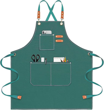 OUNLEN Chef Apron for Men Women Canvas Aprons with 3 Pockets Cross Back Resistant Work Apron for Cooking by OUNLENAPRON