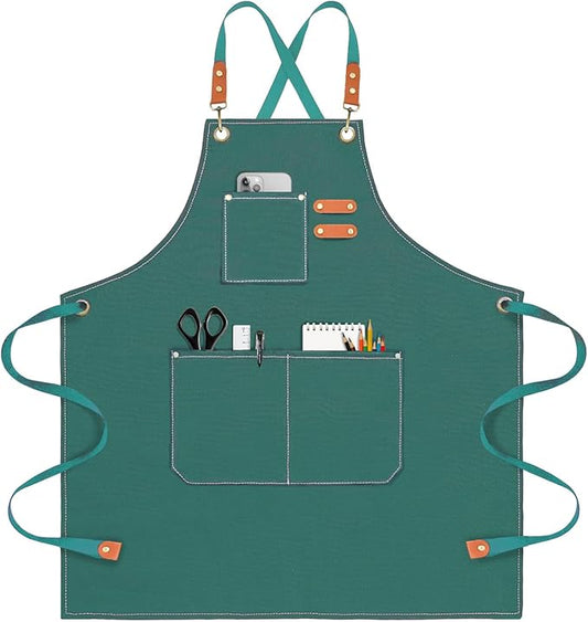 OUNLEN Chef Apron for Men Women Canvas Aprons with 3 Pockets Cross Back Resistant Work Apron for Cooking by OUNLENAPRON