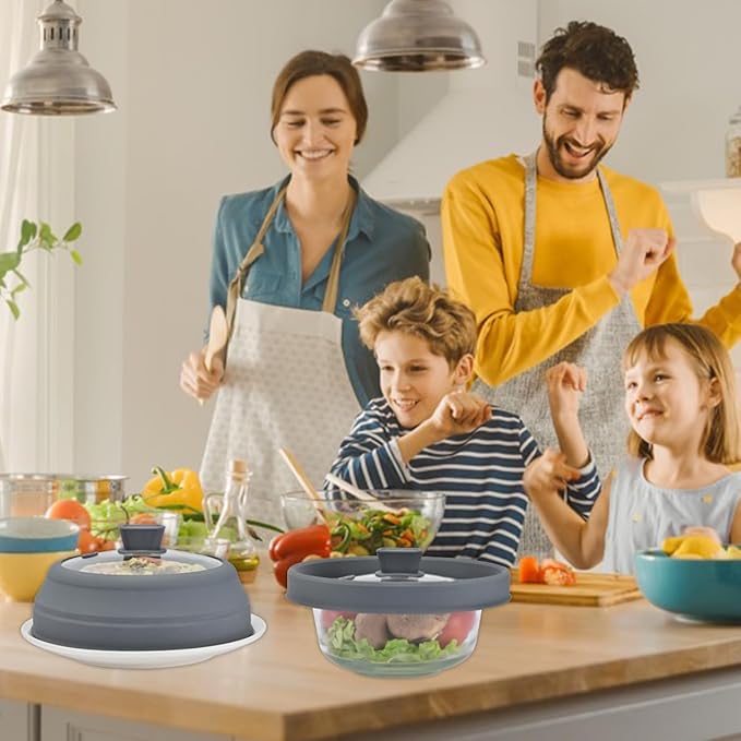 Microwave Splatter Cover Glass Splatter Guard Lid with Collapsible Silicone for Small Bowls Food Plate Cover 8.5 inch Grey - Image 5