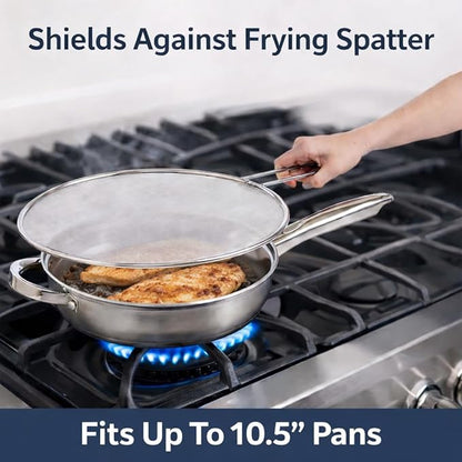 HIC Kitchen Splatter Screen, 18/8 Stainless Steel with Fine Mesh, 11.5-Inch, Fits Up To 10.5-Inch Pans - Image 2