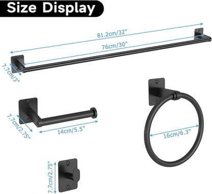 KLJKPA 4 Pieces Bathroom Hardware Set, 32 inch Towel Bar, Matte Black Bathroom Accessories Set, Towel Racks for Bathroom, Robe Towel Hooks, Toilet Paper Holder Wall Mounted - Image 7