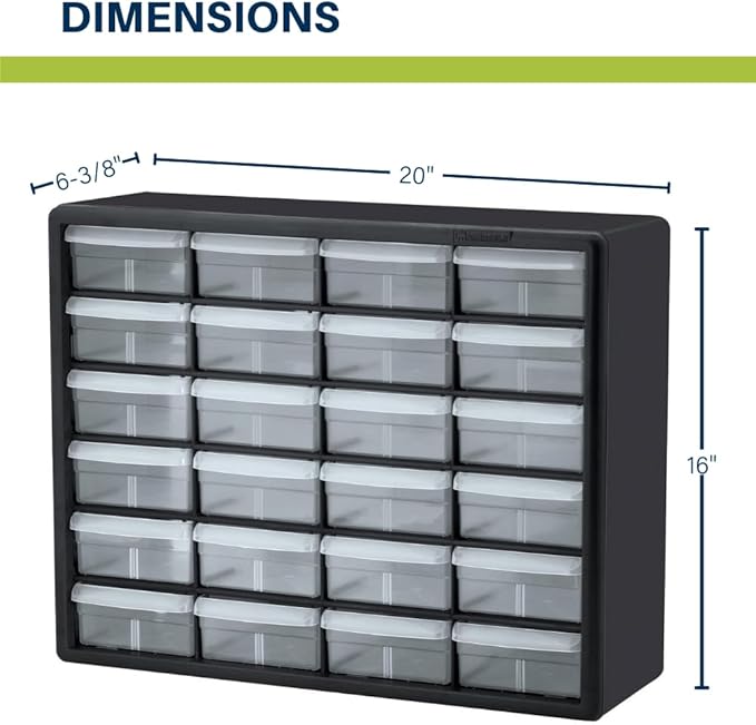 Akro-Mils 24-Drawer Plastic Storage Cabinet | 20" W x 6" D x 16" H | Black | Model 10124 | Garage Organization - Image 3