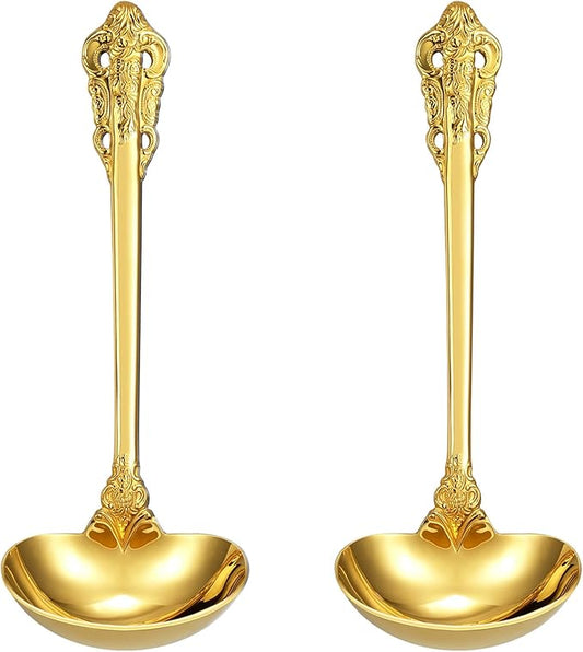 KEAWELL Premium 7.5 inch Luxury Gravy Ladle, 18/10 Stainless Steel, Small Gravy Spoon for Home. Solid and Sturdy, Dishwasher Safe. (2, Gold)