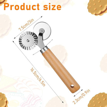 Oruola Pastry Cutter for Baking,Double Fluted Pastry Cutter Wheel,Double-Blade Pasta Cutters,Stainless Steel Double Roller Dough Cutters with Wooden Handle for Pizza,Ravioli,Cookies