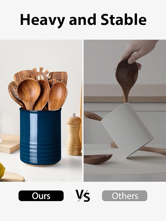 ABRUTY Utensil Holder, 6.7" Ceramic Kitchen Utensil Crock for Countertop Cooking, Modern Utensil Caddy Jar Organizer for Farmhouse Kitchen Counter Décor, Flambe Blue - Image 5