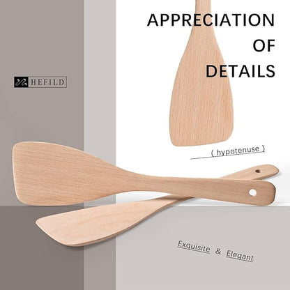 2PCS Wooden Spatulas for Cooking,12.8inch Uncoated Beech Wood Turners for Frying,Non-Scratch Wood Bevel Spurtle for Pan & Wok,Wooden Cooking Utensils for Non Stick Cookware,Long Handle Scraper - Image 3