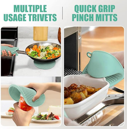 Rorecay 6pcs Oven Mitts and Pot Holders Sets Heat Resistant 500 Degrees, Extra Long Silicone Oven Gloves Non-Slip Potholders Hot Pads for Kitchen Baking Cooking, Quilted Liner, Bermuda Teal - Image 3