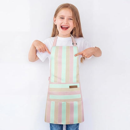2 Pack Stripes Kids Apron, Kids Cooking Aprons with 2 Pockets, Cute Aprons for Cooking for Boys and Girls