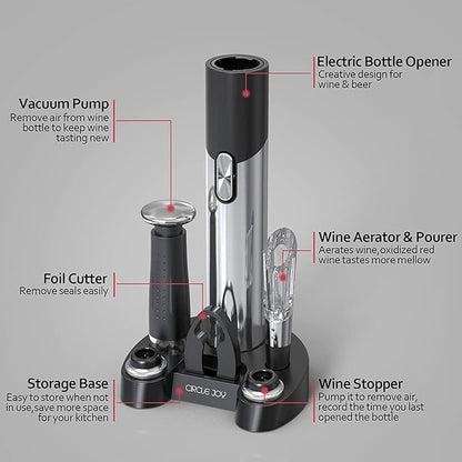 CIRCLE JOY Electric Wine Opener Set Automatic Wine Opener Kit for Wine and Beer Cordless Electric Wine Bottle Openers Gift Set with Foil Cutter, Aerator Pourer, Vacuum Pump and 2 Wine Stoppers - Image 5