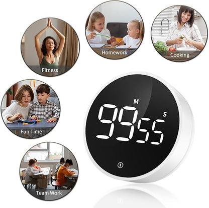 VOCOO Digital Kitchen Timer - Magnetic Countdown Countup Timer with Large LED Display Volume Adjustable, Easy for Cooking and for Seniors and Kids to Use (White) - Image 8