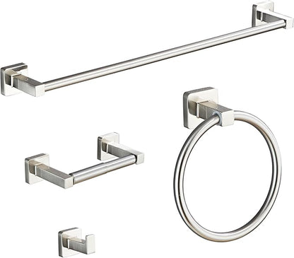 Brushed Nickel Bathroom Hardware Set 4 Pieces,Bathroom Accessories Set Stainless Steel Wall Mounted, Hand Towel Bar, Towel Ring, Robe Towel Hooks,Toilet Paper Holder,Towel Bar Set, 23.6 Inch by bluebyrne