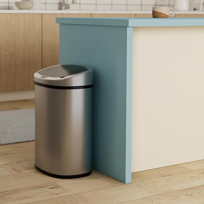Bigacc Kitchen Trash Can | Stainless Steel 13 Gallon Trash Can | 50L Touch Free Garbage Can with Lid | Electronic Sensor High Capacity Trash Bin for Bathroom Kitchen Office, Silver - Image 2